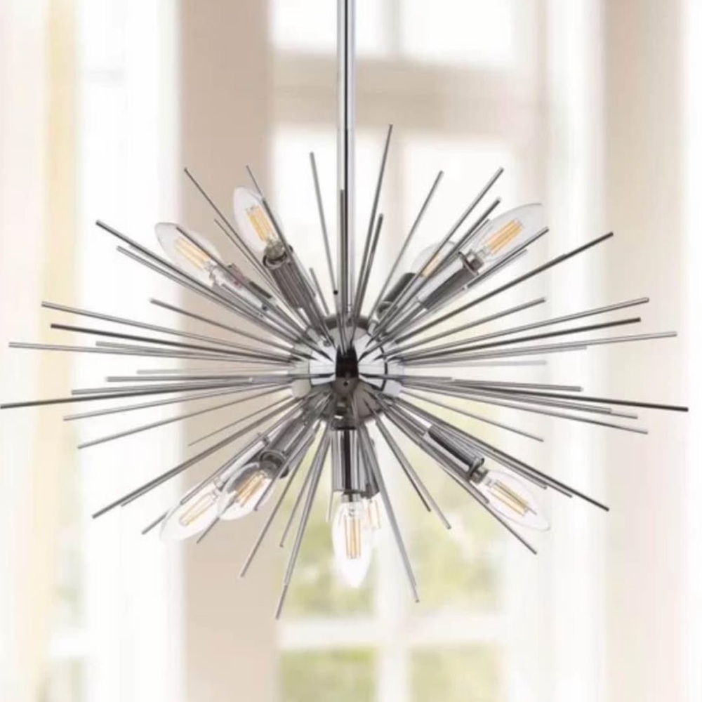$500 Modern Sputnik Starburst Chandelier Polished Chrome cb2 artefacto west elm